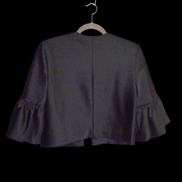 JS Collection Bell Sleeve Jacket Blazer Black Satin No collar with shoulder pads - Picture 8 of 8